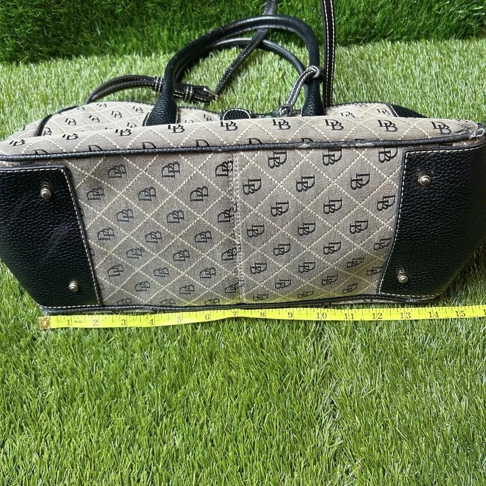 Dooney & Bourke Monogram Satchel Bag Black Grey Coated Canvas Leather‎ Trim